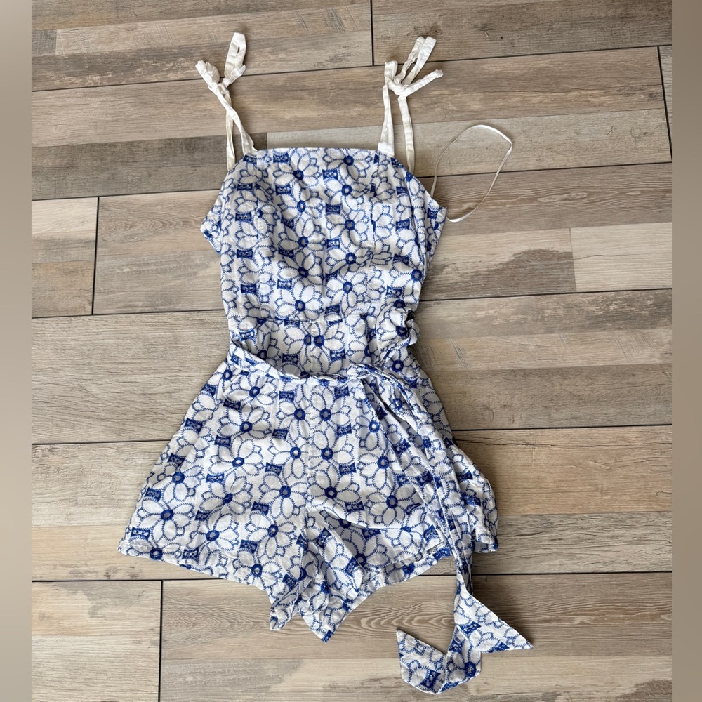 Miami Blue and White Floral Jumpsuit